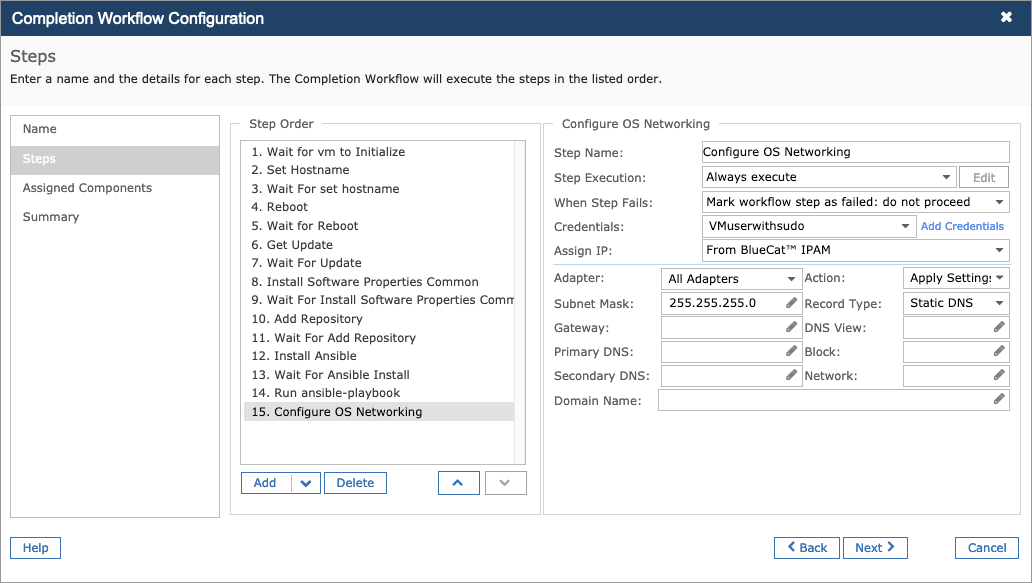 BlueCat Completion Workflow Configuration