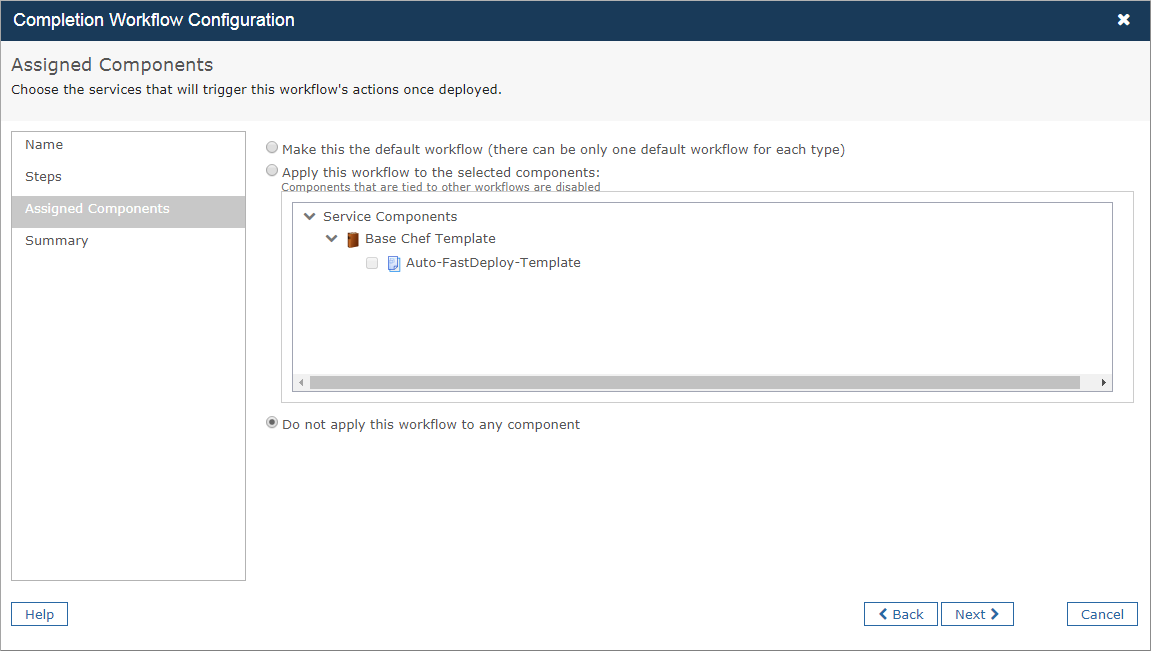 Chef Completion Workflow Configuration Summary Page