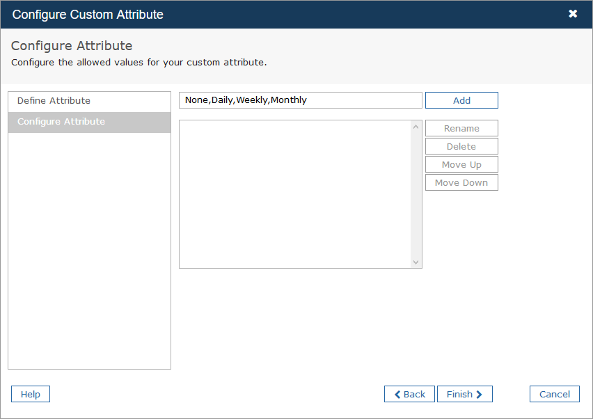 Configure Attribute page