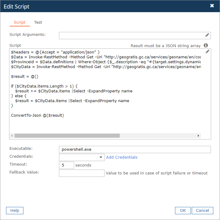 Dynamic List Edit Script to display cities