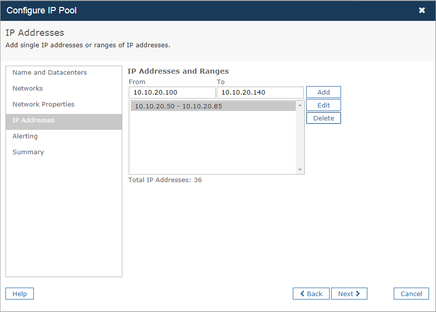 IP Pools Wizard - IP Addresses