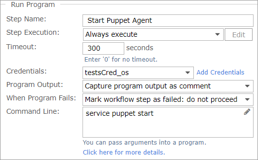 Start Puppet Agent dialog