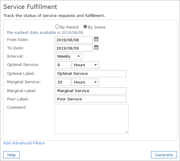 Service Fulfillment Report Settings