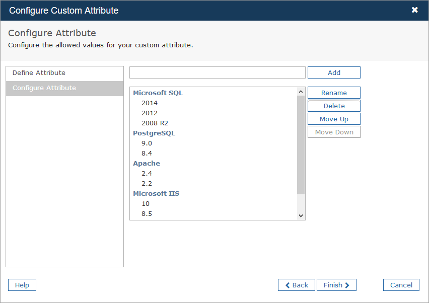 Configure Attribute dialog