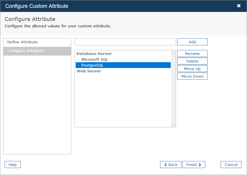 Configure Attribute dialog