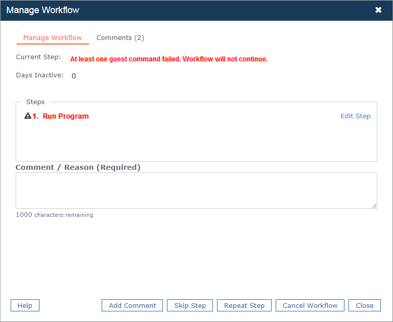 Workflow Management dialog