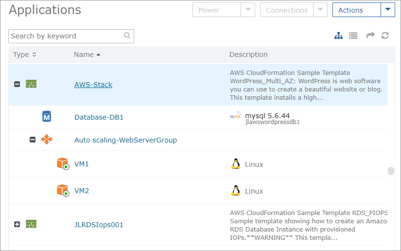 My Resources table displayed in tree view in the Service Portal.