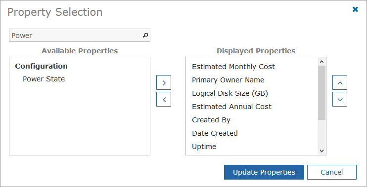 Property Selection dialog